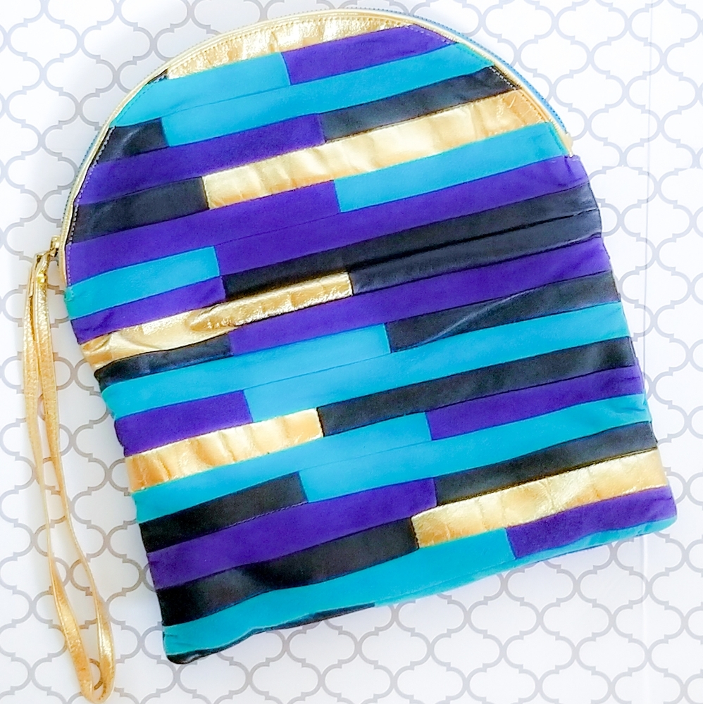 Lyla Black Leather Patchwork Folding Clutch